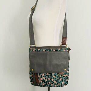 Fossil 1954 Coated Canvas Gray Leather Geometric Morgan Crossbody EUC